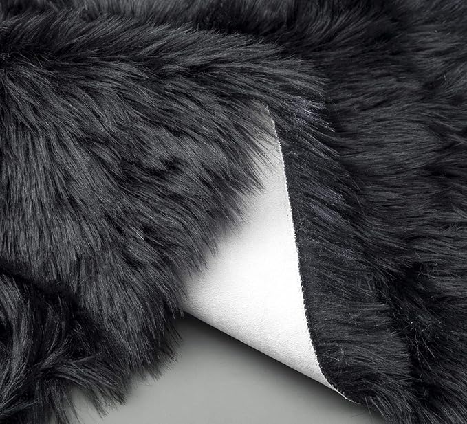 Ciicool Faux Fur Rug for Bedroom, Black Fluffy Shag Rugs for Sofa Couch Seat Cushion, Washable Fuzzy Runner Thick Fur Floor Carpets for Bedside Living Room, 2x6 Ft Rectangle
