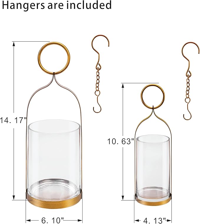 4" & 6" Wide Handmade Sturdy Glass Cylinder Jar with Metal Stand in Antique Brass, Display Glass Container for Candles and Plants, Hurricane Lantern, Candle Holder, Industrial, Farmhouse, Outdoor