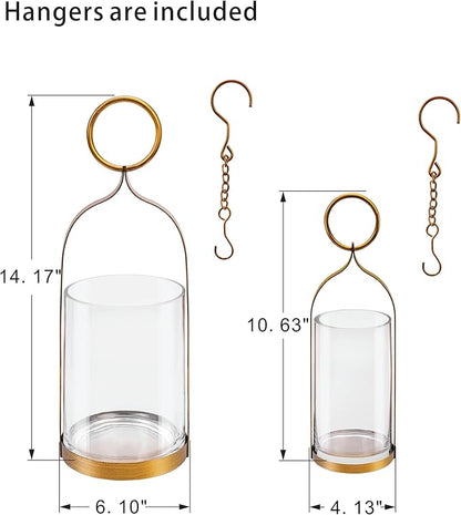 4" & 6" Wide Handmade Sturdy Glass Cylinder Jar with Metal Stand in Antique Brass, Display Glass Container for Candles and Plants, Hurricane Lantern, Candle Holder, Industrial, Farmhouse, Outdoor