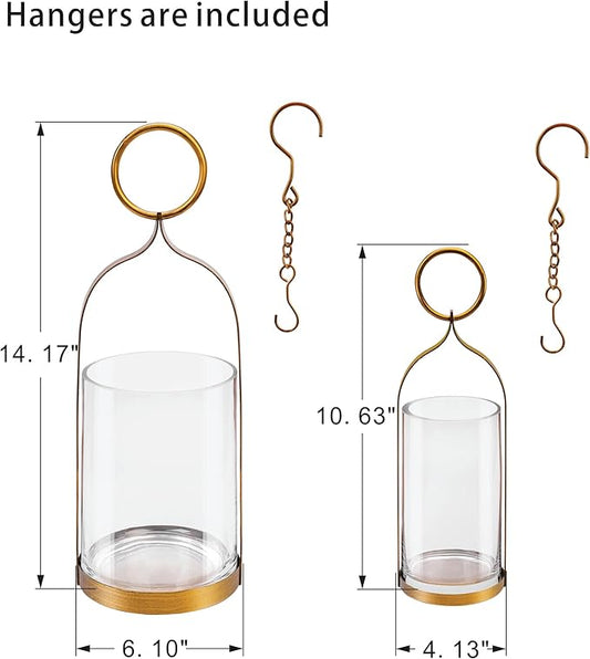 4" & 6" Wide Handmade Sturdy Glass Cylinder Jar with Metal Stand in Antique Brass, Display Glass Container for Candles and Plants, Hurricane Lantern, Candle Holder, Industrial, Farmhouse, Outdoor