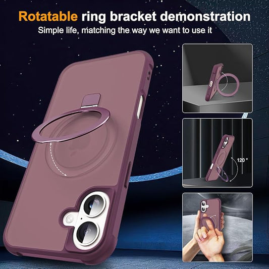 Compatible with iPhone 16 Plus Case with Invisible Magnetic O-Ring Stand Military-Grade Translucent Case for iPhone 16 Plus 6.7" [Compatible with Mag-Safe][Great Grip Feeling], Wine Red