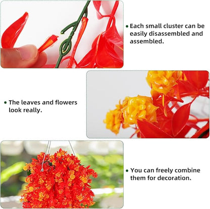 RECUTMS Pack of 2 Hanging Fake Flowers Artificial Outdoor UV Resistant Greenery Faux Plastic Plants for Farmhouse Garden Veranda Porch Bathroom Kitchen Arrangements (Gold)
