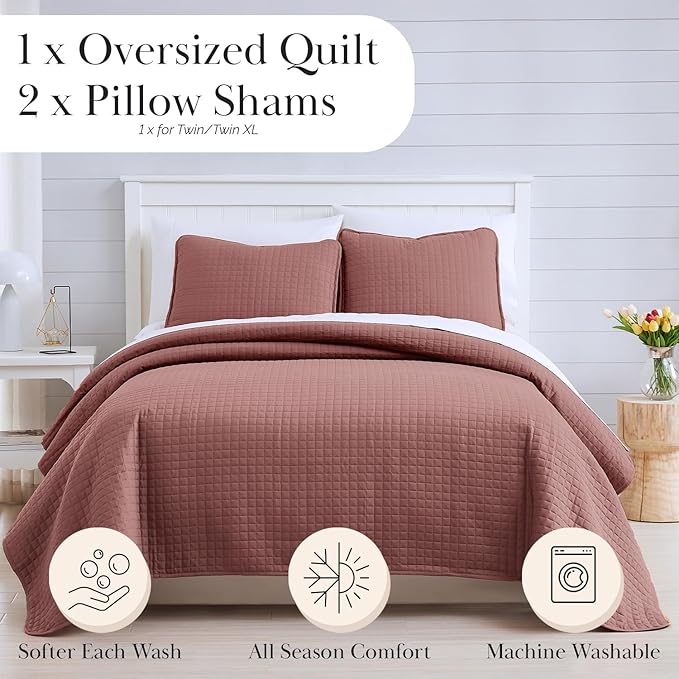 Southshore Fine Living, Inc. Oversized King Quilt Bedding Set with 2 Pillow Shams, Marsala Coverlet, King Size/California Bedspread, Soft Microfiber Bedding, Easy Care, Machine Washable, Marsala