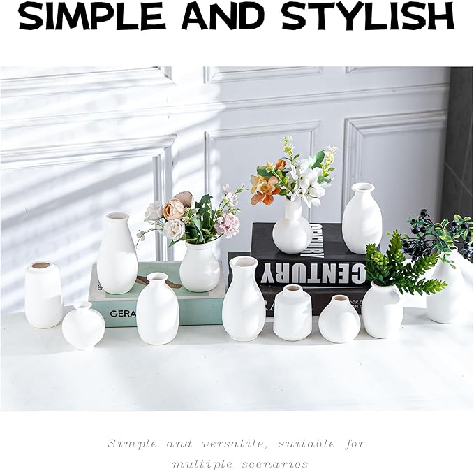 White Bud Vases Set of 12, Small Ceramic Vase in Bulk, Mini Pottery Vases for Pampas Grass Clay Vase for Wedding Table Centerpieces Decoration Modern Boho Rustic Home Decor DIY Gift