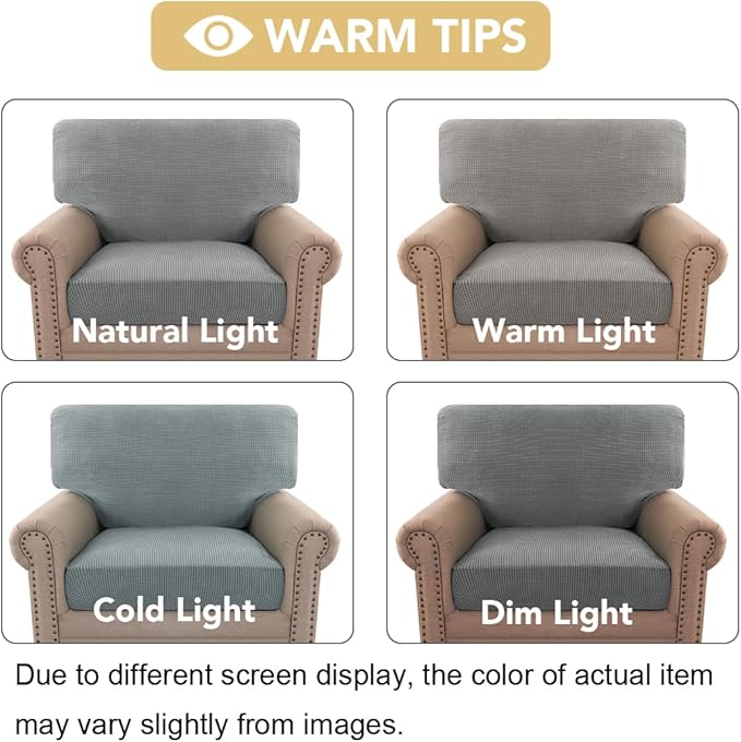 H.VERSAILTEX Multi-Pieces Chair Covers Stretch Couch Covers Form Fitted Seat and Back Cushions Covers (1 Seat Cover Plus 1 Back Cusion Cover, Bonus 2 Armrest Covers), Dove