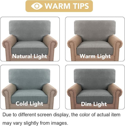 H.VERSAILTEX Multi-Pieces Chair Covers Stretch Couch Covers Form Fitted Seat and Back Cushions Covers (1 Seat Cover Plus 1 Back Cusion Cover, Bonus 2 Armrest Covers), Dove