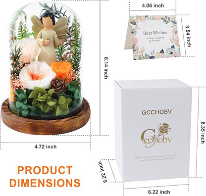 Preserved Flowers in Glass Dome, Forever Flower, Eternal Flowers, Birthday Gifts for Women, Gifts for Mom Girlfriend Her Friendship, Home Decor Living Room Bedroom (Creamsicle)