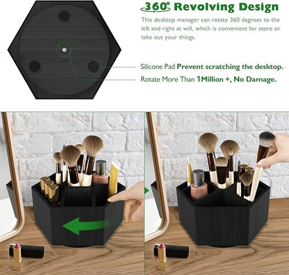 Houtingmaan Art Caddy Organizer for Kids, Bamboo Pencil Organizer with 7 Compartments, Pen Storage, Marker Holder, Desk Caddy, Black