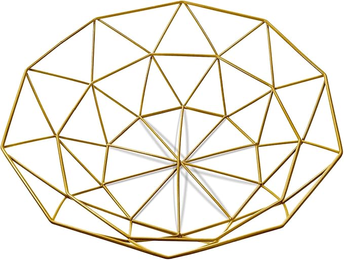 IBWell Geometric Metal Wire Fruit Bowl, Iron Arts Fruit Storage Baskets (Gold, Normal)