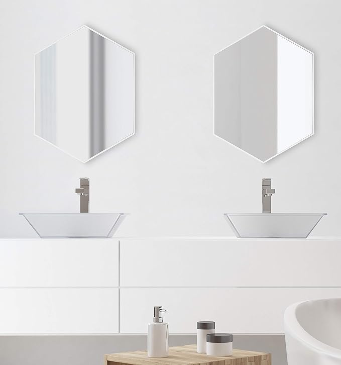 Kate and Laurel Rhodes Modern Hexagon Wall Mirror, White, 31x22-Inches