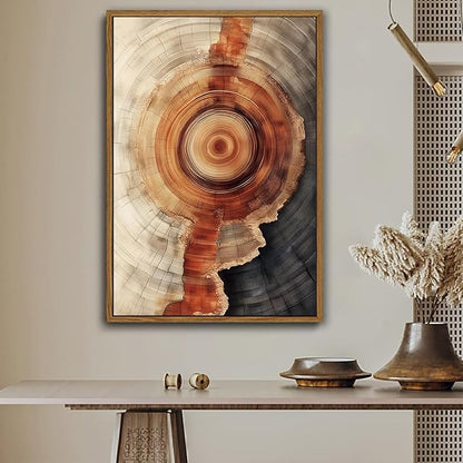IBHJSART Framed Tree Ring Canvas Wall Art Vintage Colorful Wood Stump Painting Prints Modern Minimalist Pictures Neutral Nature Rustic Farmhouse Decor Living Room Bedroom Bathroom Office