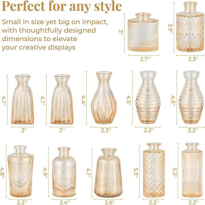 BEAHOT 32 Pack Gold Flower Vase in Bulk,Mini Vintage Glass Bud Vases for Centerpieces,Wedding Decor,Party & Home Decaration,Mother's Day (Gold)