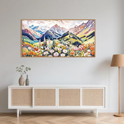 Aryroi Large Colorful Floral Mountain Scenery Framed Canvas Wall Art,Abstract Woodland Wildflower Wall Decor,Brilliant Nature Botanical Landscape artwork for Living Room, Bedroom, Office-40 x20 x1