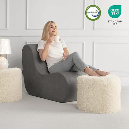 Hansleep Pouf Ottoman Foam Filled 20 x 15, Faux Fur Round Ottoman Foot Rest for Chair with Washable Cover, Foot Stools Under Desk for Living Room & Bedroom, Beige