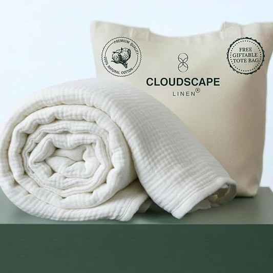 Luxury 100% Cotton Muslin Blanket Twin Size, 4 Layer 68x90 Fits Upto TwinXL Bed, Soft Cotton Gauze Quilt, Layering Winter Blankets for Bed, All Season White Bedding