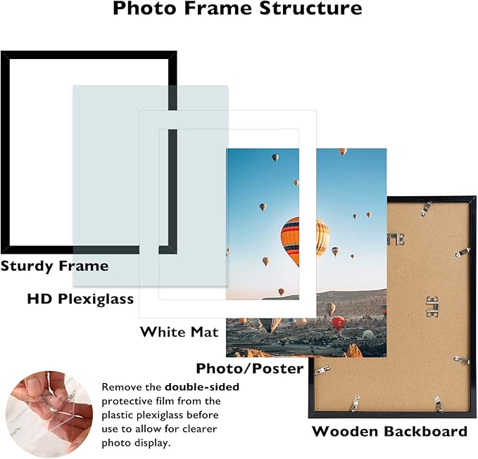 20x25 Picture Frame with 16x20 Mat Set of 2, Display Photo 16x20 with Mat or 20 x 25 Without Mat, Wall Hanging Large 20 by 25 Poster Frame with Plexiglass, 2 Pack, Black