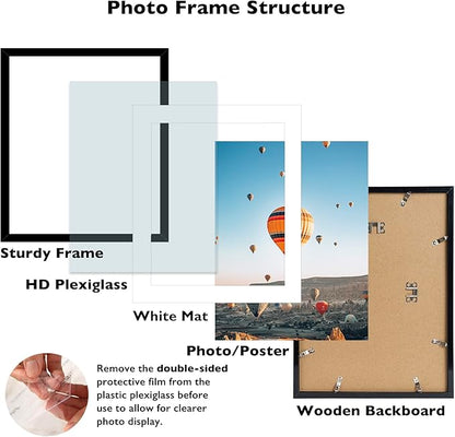 20x25 Picture Frame with 16x20 Mat Set of 2, Display Photo 16x20 with Mat or 20 x 25 Without Mat, Wall Hanging Large 20 by 25 Poster Frame with Plexiglass, 2 Pack, Black