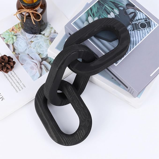 Wood Knot Decor Coffee Table Decor Shelf Decor Table Books Hand Carved Home Decoration Boho Farmhouse Rustic Modern Chain Link Decor Shabby Chic Bookshelf Decor 3 Link Wooden Knot, Black 2