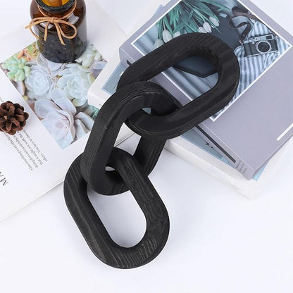 Wood Knot Decor Coffee Table Decor Shelf Decor Table Books Hand Carved Home Decoration Boho Farmhouse Rustic Modern Chain Link Decor Shabby Chic Bookshelf Decor 3 Link Wooden Knot, Black 2