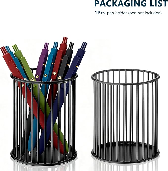 ZJEOSO Black Metal Pen Holder for Desk， Heavy Duty Pencil Organizer Cup with, Pencil Holder for Office & Home, Storage for Stationery/Cosmetics/Art Supplies, Matte Finish, High 3.94 Inch