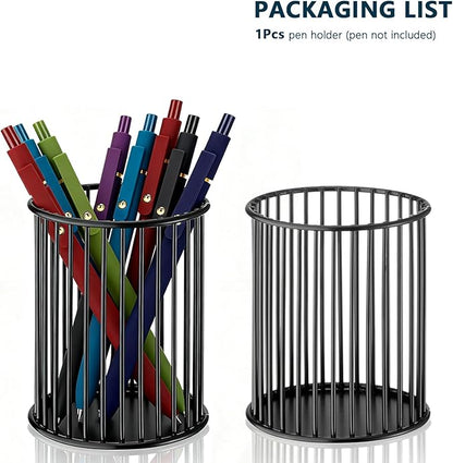ZJEOSO Black Metal Pen Holder for Desk， Heavy Duty Pencil Organizer Cup with, Pencil Holder for Office & Home, Storage for Stationery/Cosmetics/Art Supplies, Matte Finish, High 3.94 Inch