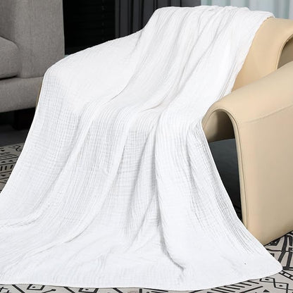 Yoofoss Muslin Blanket 100% Organic Cotton Large Twin Size 60" x 80" for Bed Couch Summer Gauze Blanket for Adults Lightweight and Breathable White