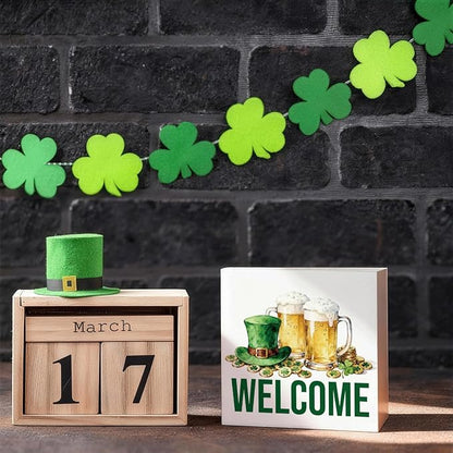 St. Patrick's Day Welcome Decor Wooden Box Sign, Irish Beer Hat Tabletop Welcome Sign for Home Bar Shelf Desk, Farmhouse Holiday Wooden Decor for Party Pub Irish Theme 5 x 5 Inches