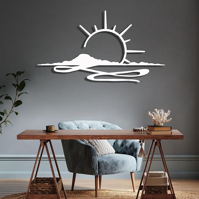 Metal Wall Art Sunrise, Metal Wall Art Sunset, Minimalist Line Art, Sunrise Or Sunset Decor For Living Room, Bedroom, Outdoor, Housewarming Gift (Black, 53 x 30 inches / 135 x 77 cm, metal wall art)