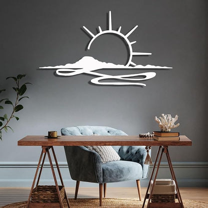Metal Wall Art Sunrise, Metal Wall Art Sunset, Minimalist Line Art, Sunrise Or Sunset Decor For Living Room, Bedroom, Outdoor, Housewarming Gift (Black, 30 x 17 inches / 76 x 43 cm, metal wall art)
