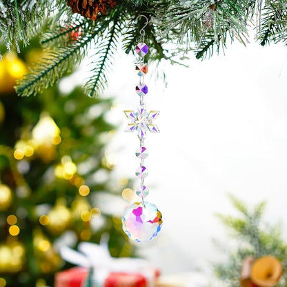 Christmas Tree Decoration Snowflake Crystal Ornaments Suncatcher Hanging Sun Catcher with Chain Pendant Ornament for Window Home Garden Christmas Party Wedding Decoration (Snowflake-A)