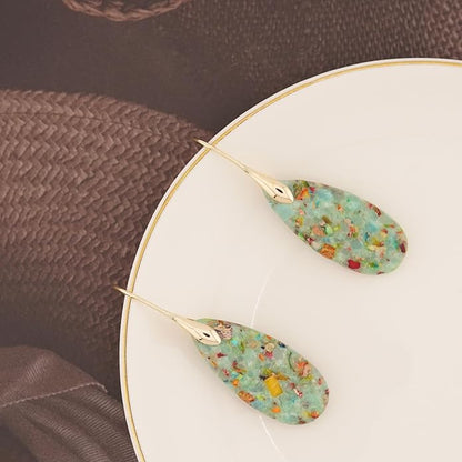 Natural Healing Stone Fishhoop Dangle Drop Earrings Statement Gold silver earrings