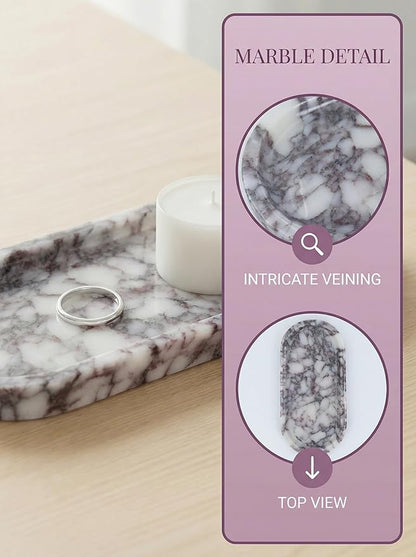 OOBOOB Natural Calacatta Viola Violet Marble Tray, Oval Perfume Tray, Bathroom Organizer for Vanity, Kitchen & Living Room, Perfect for Home Decor Lovers