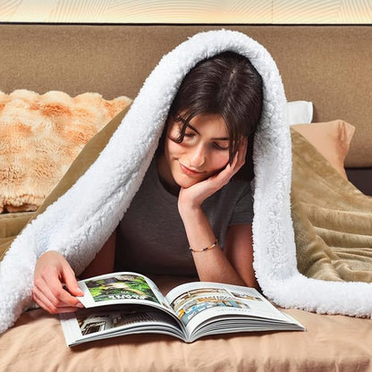 KAWAHOME Sherpa Fleece Twin Size Blanket for Bed - Extra Warm and Heavy Thick Blankets for Winter, Super Soft 500GSM Plush Blanket, 66"X 90" Camel
