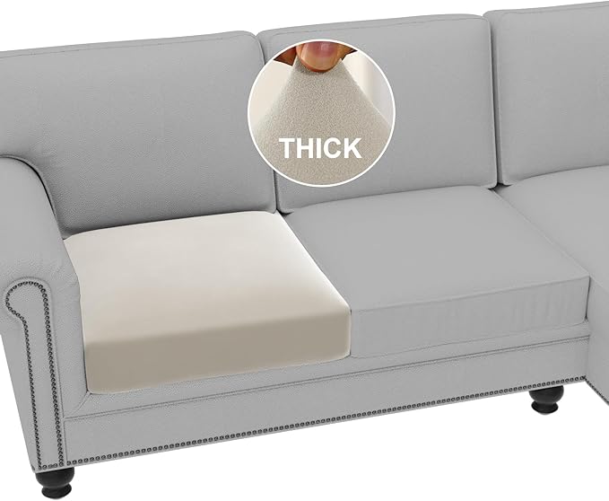 H.VERSAILTEX Fleece Couch Cushion Covers Stretch Chair Covers for Living Room Armchair Sectional Couch Covers Comfortable and Durable Fabric (1 Seater Cushion Cover, Pale Oak)