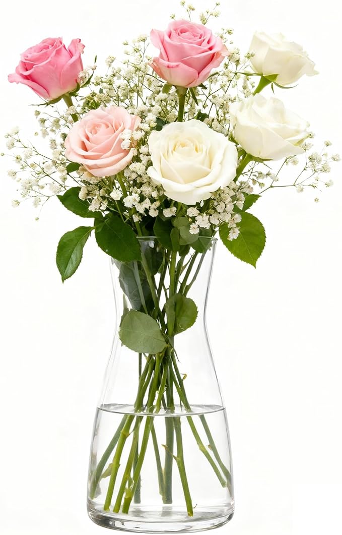 Modern Clear Glass Vase for Centerpiece Table Home Indoor Desk Decor, Decorative Flower Vases for Wedding Reception, Home Decor, Housewarming Gift (Clear)
