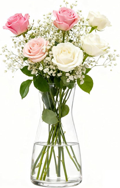 Modern Clear Glass Vase for Centerpiece Table Home Indoor Desk Decor, Decorative Flower Vases for Wedding Reception, Home Decor, Housewarming Gift (Clear)