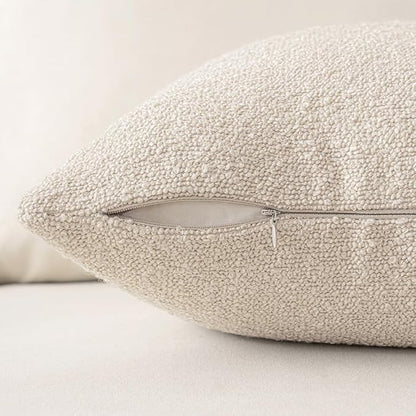 MIULEE 26x26 Christmas Decorative Euro Sham Throw Pillows for Bed Set of 2 Textured Boucle Neutral Winter Throw Pillow Covers Natural Beige Accent Solid Couch Pillowcase Sofa Livingroom Home Decor