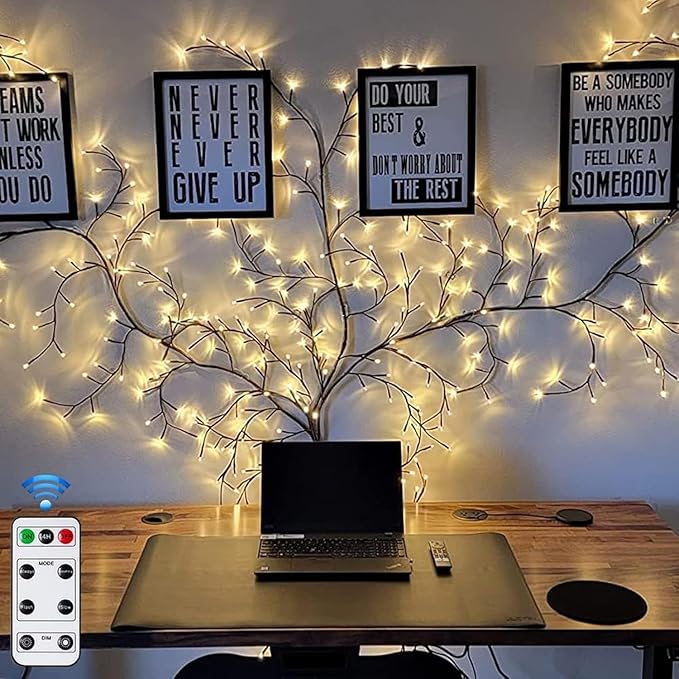 GOESWELL Enchanted Willow Vine Lights with Remote: 7.5Ft 144 LEDs Brown Twig Tree Branch Lights with Timer Dimmer for Indoor Living Room Bedroom Forest Boho Farmhouse Christmas Decor
