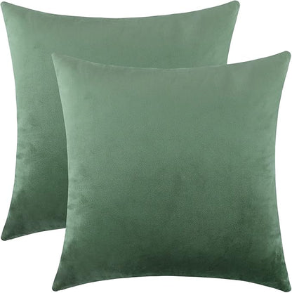 mixeoo Sage Green Velvet Throw Pillow Covers 18x18 Inch Set of 2, Super Soft Thick Decorative Square Cushion Cases for Living Room Sofa Couch Decor