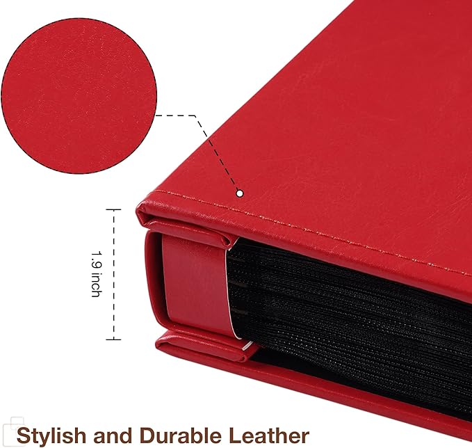 potricher Small Photo Album 4x6 300 Photos Leather Cover Picture Book with 300 Horizontal Pockets for Family Wedding Anniversary and Baby (Red)