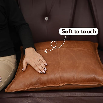 D DOLLY LAMB Lambskin Leather Pillow Cover - Sofa Cushion Case - Decorative Throw Covers for Living Room & Bedroom, 18x18 Inches - Tan Orange Box Pack of 1