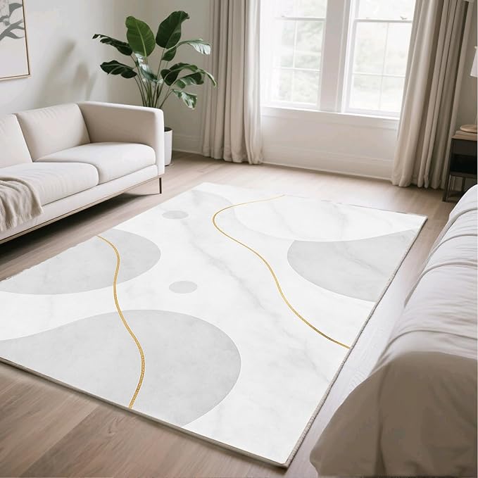Minimalist Marble Rug - 5x6 Area Rug, Abstract Marble Area Rugs, Modern Luxury Carpet, Washable & Non Slip & Soft Rugs Home Decor