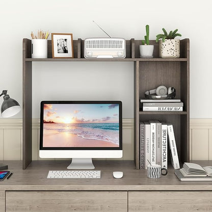 Desktop Bookshelf, 3-Tier Wood Countertop Bookcase with 5 Shelves, Desk Hutch for College Dorm, Multipurpose Desk Organizer Shelf Display Rack for Home Office, Hutch Top Only