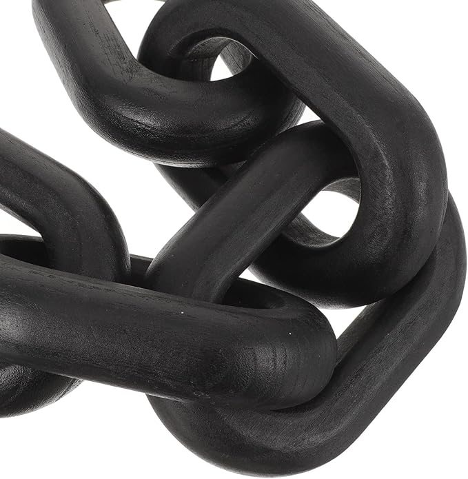 OSOLADY Wood Chain Link Decor: 5-Link Decorative Wooden Chain - Aesthetic Home Decor for Farmhouse Bookshelf Coffee Table Living Room Racks Cabinet Black