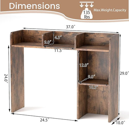 Desktop Bookshelf, 3-Tier Wood Countertop Bookcase with 5 Shelves, Desk Hutch for College Dorm, Multipurpose Desk Organizer Shelf Display Rack for Home Office, Hutch Top Only