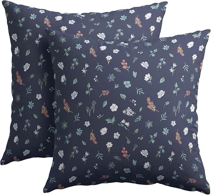 Vitage Floral Pillow Covers 16x16 Set of 2 Navy Green Spring Flower Leaf Pattern Rustic Decorative Outdoor Farmhouse Zipper Boho Pillowcases Decorations Throw Cushion Cover Decor for Couch Sofa Bed