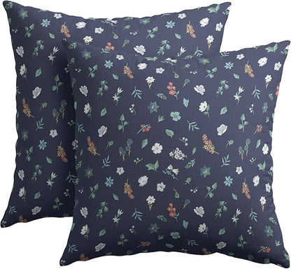 Vitage Floral Pillow Covers 16x16 Set of 2 Navy Green Spring Flower Leaf Pattern Rustic Decorative Outdoor Farmhouse Zipper Boho Pillowcases Decorations Throw Cushion Cover Decor for Couch Sofa Bed