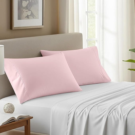 100% Egyptian Cotton Cushion Covers 24x24 Inch, 800 Thread Count Decorative Pillow Covers for Sofa, Bed & Office - Soft, Durable, Breathable Luxury Throw Pillowcases - Pack of 2, Pink