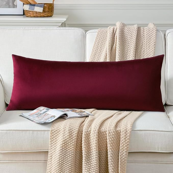 Artscope Luxury Velvet Lumbar Pillow Cover Super Soft Decorative Rectangle Throw Pillow Covers Case Cushion Covers for Sofa Couch Bedroom Car Decor 14x36 Inch Wine Red