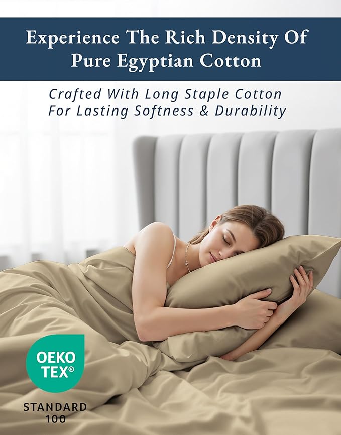 LANE LINEN 100% Egyptian Cotton Split King Sheets for Adjustable Beds, 15 inch Extra Deep Pocket Split King Sheets, Naturally Temperature Regulating Cooling NO Pill Fade Resistant - Linen